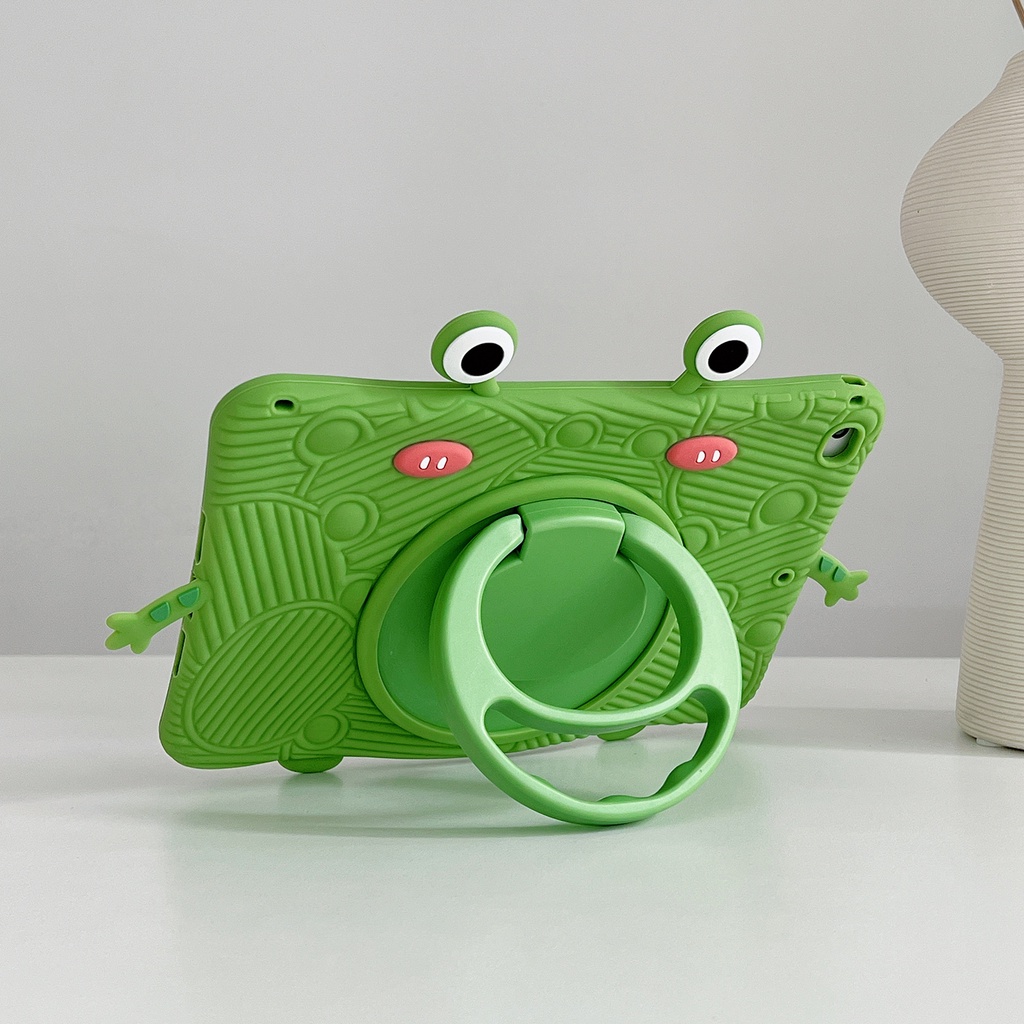 Casing Pelindung Tablet Xiaomi Redmi Pad (2022) 10.61 &quot;VHU4254IN 5G 360 Derajat° Soft Case Silikon Motif Kartun Kodok Hijau Lucu Ring Stand Rotasi Putar Untuk Iphone X