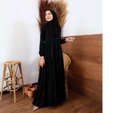 INAYA DRESS/GAMIS POLOS/KATUN RAYON PREMIUM - Hitam, L