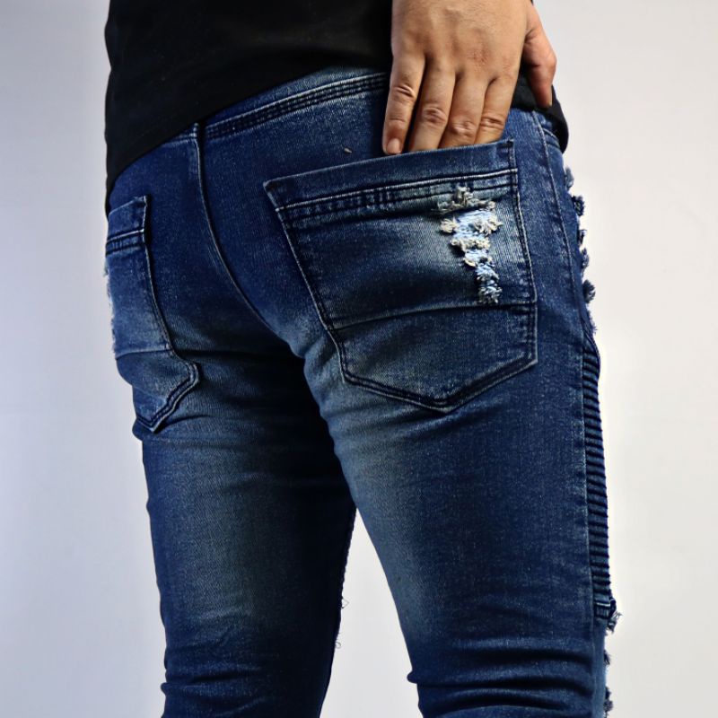 Jeans Skinny Biker Biru Tua