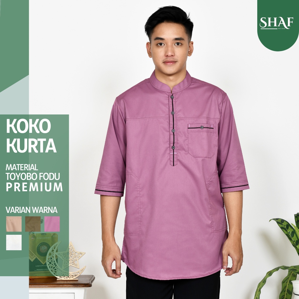 Baju koko kurta pria lengan 3/4 atasan muslim laki-laki bahan toyobo fodu original Arranza warna moc