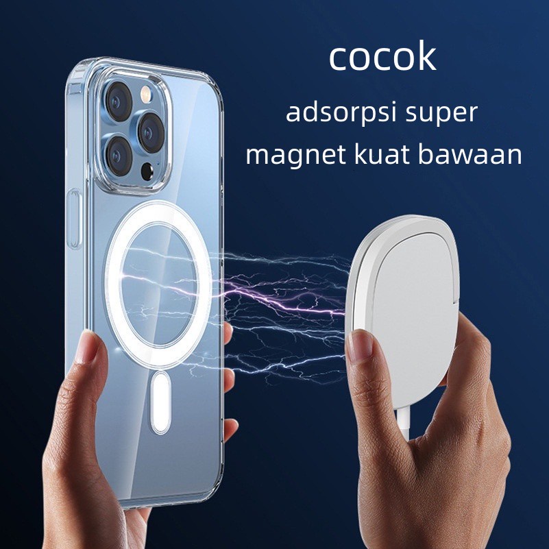 Casing iPhone 11 12 13 14 Softcase Transparan dilengkapi Magsafe Magnetic Case Ring Charger Magnetik