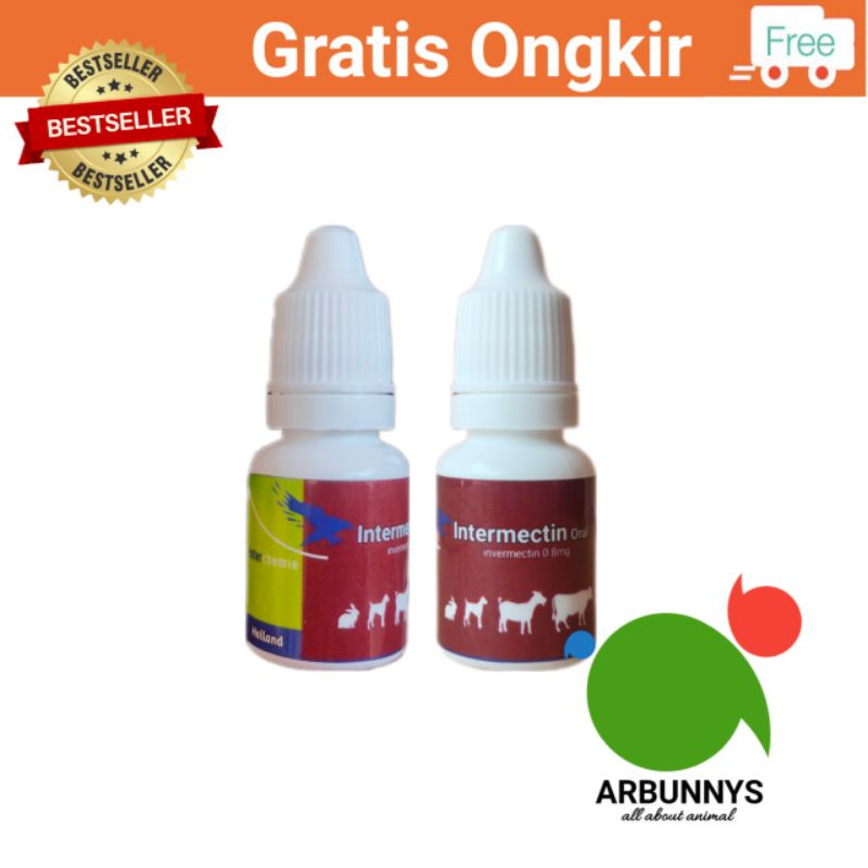 Intermectin Oral 10ml Obat Scabies Cacing Kelinci Kucing Kambing Sapi Obat Gudik minum