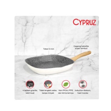 Cypruz FP-0716 Grill Pan 24 cm White Granite Panggangan Induksi