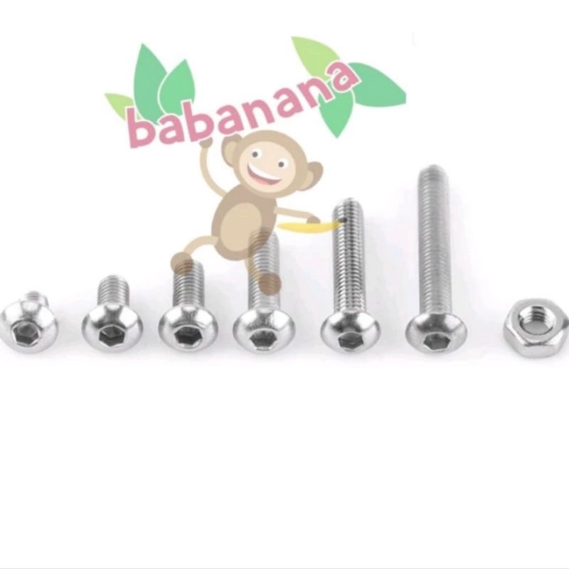 230pcs M3 button head hex stainless steel screw nut set baut mur