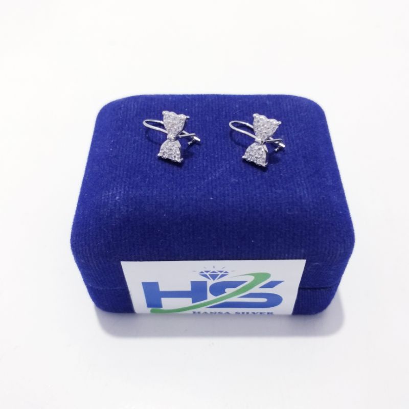 Anting Perak Asli Silver 925 Lapis Emas Putih Model Desi Pita - Anting Wanita Anti Karat