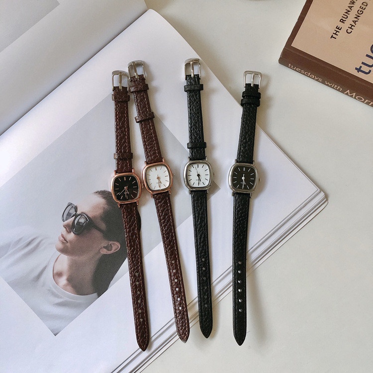 RRNS 129 Jam Tangan Casual Wanita Analog Kecil Dial Kotak Dengan Strap Pu Leather Korean Fashion