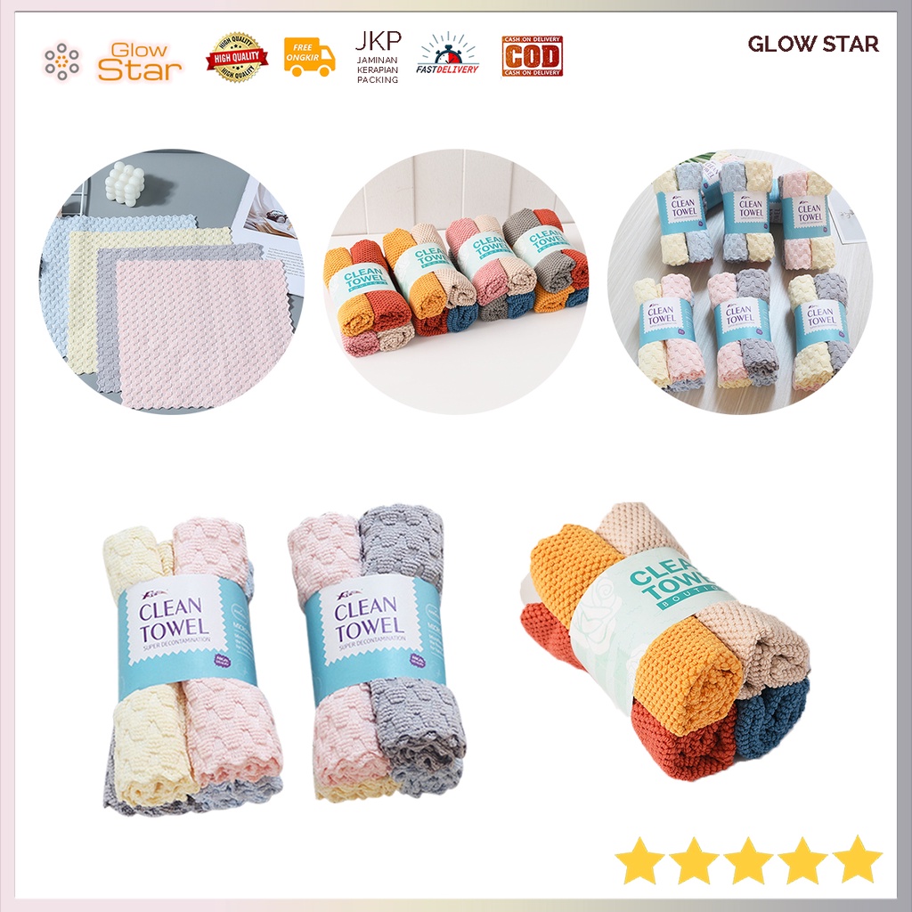 [4 PCS] Kain Lap Microfiber Pastel colour Dapur Multi Color merah Hijau Biru Cleaning Cloth 30 x 30 Pink Biru tisu Pembersih meja mikrofiber Dark color Tebal lap dapur serbaguna