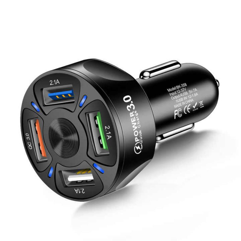 Taffware Charger Mobil 4 Port Fast Charging QC 3.0 Car Charger USB 4 Port QC3. 0 35W 7A Cas Mobil