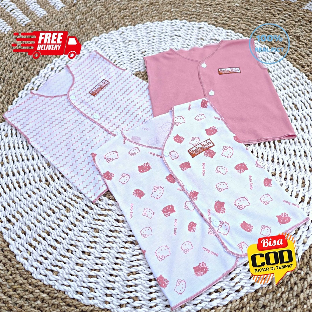 SALE 7.7 Serian Dusty - 3 pcs Baju Bayi Kutung Bayi Baru Lahir 0 sd 3 Bulan Pink Dusty Series merk SNI Bolo - Bolo