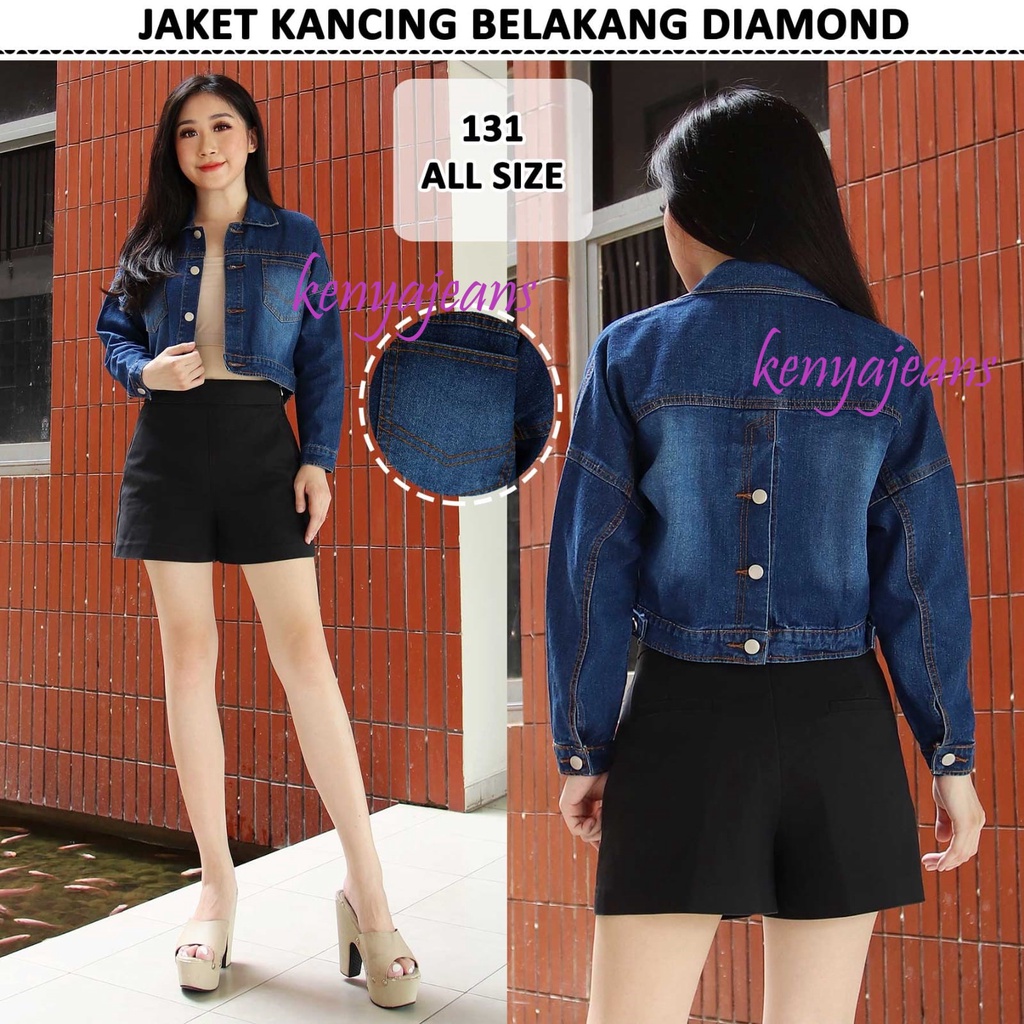 7C-G JAKET CROP JEANS PREMIUM ~ JAKET DENIM ~ JAKET JEANS ~ BIRU TUA (DIAMOND) ~ KANCING DEPAN DAN BELAKANG ~ ALLSIZE