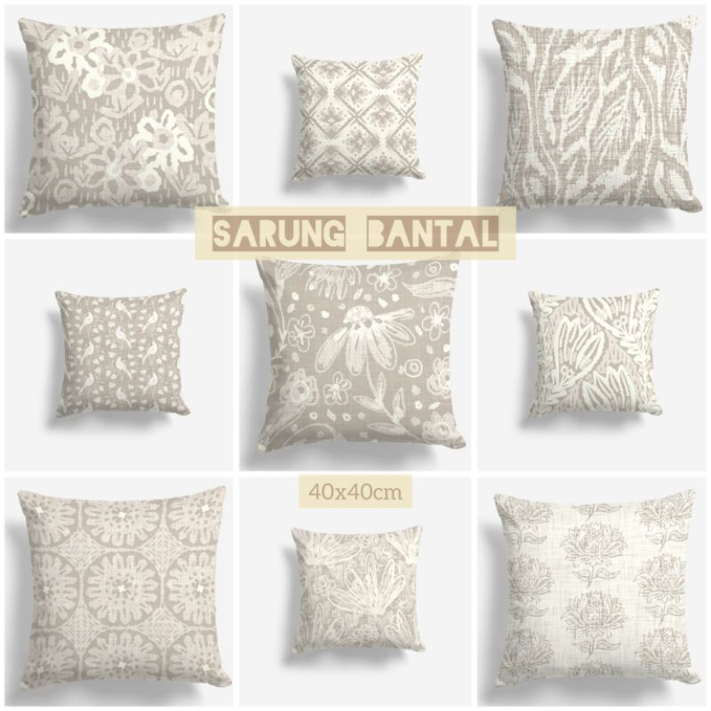 SARUNG BANTAL SOFA PRINT MOTIF CANVAS DENIM TAUPE 40X40 CM