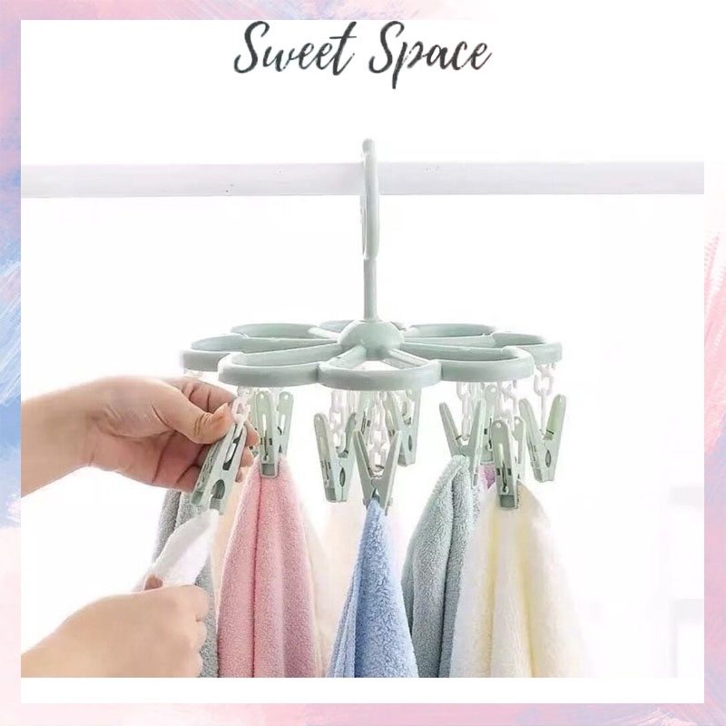 HANGER JEMURAN BULAT 16 JEPITAN | GANTUNGAN BAJU KAOS KAKI [SWEETSPACE]