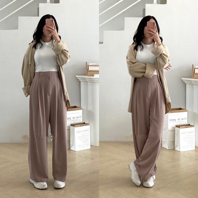 HAWARI FASHION - LOOSE PANTS - CELANA KULOT CRINKLE HIGHWAIST WANITA CULLOTE PANT - KULOT TERBARU 2023 - HIGHWAIST PANTS - KULOT CRINKLE PREMIUM - WIDE LEG PANTS - CULLOTE HIGHWAIST – HIGHWAIST- CELANA KULOT – CULLOTE - KULOT - CELANA WANITA KEKINIAN