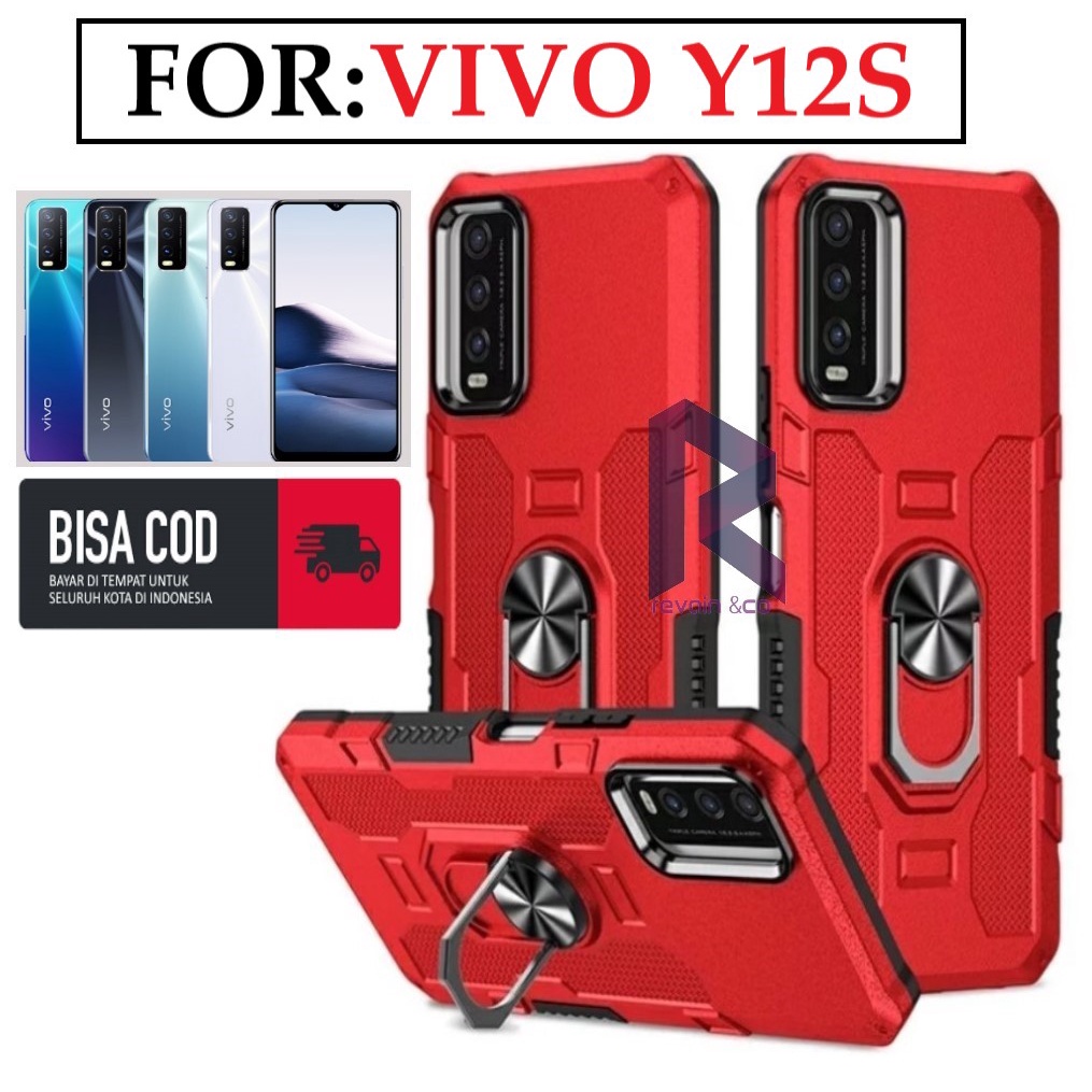 Case Armour VIVO Y12S Iring Cincin Magnetic Kesing Hp Protect kamera Premium Hard Case Standing Robot Pelindung Kamera