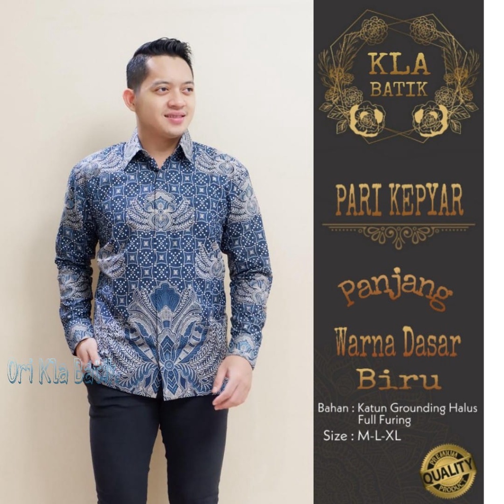 PARI KEPYAR Biru Batik Pria Atasan Kemeja Baju Batik Lengan Panjang Pendek Solo Kemeja Batik Katun F