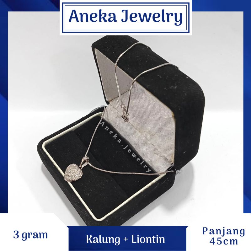 Kalung Cassandra + Liontin Love, Perak 925, Sepuh Emas Putih