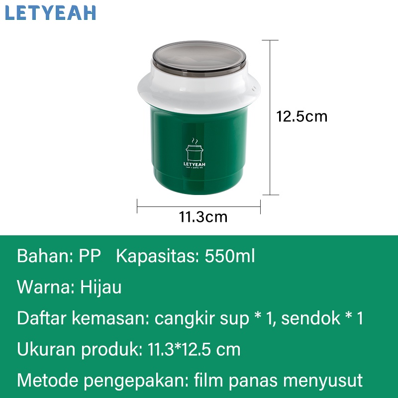 letyeah Cangkir sup anti tumpah tahan panas /550ml mangkuk sup portable /soup cup /breakfast cup