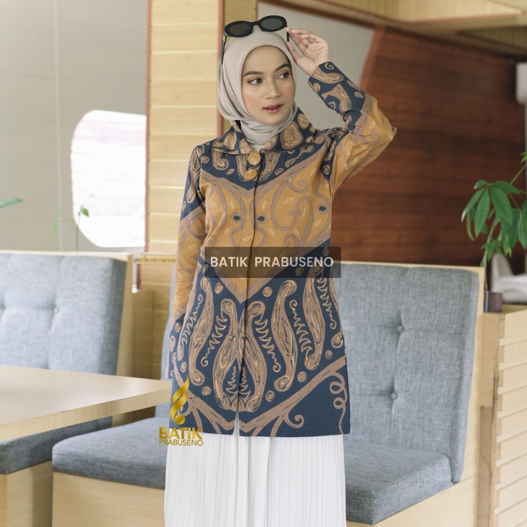 Atasan Batik Wanita Tunik Motif Indira Kuning Original Asli Batik Prabuseno Solo Baju Atasan Jumbo B