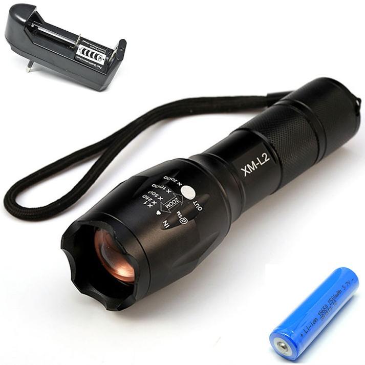 PRODUK- PAKET SENTER LED SUPER TERANG 8000 LUMEN + BATERAI CAS 18650 + CHARGER BISA ZOOM DAN BATERAI