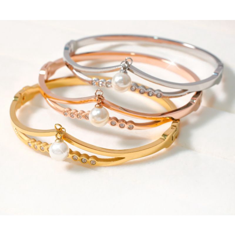 gelang bangle titanium permata putih terbaru