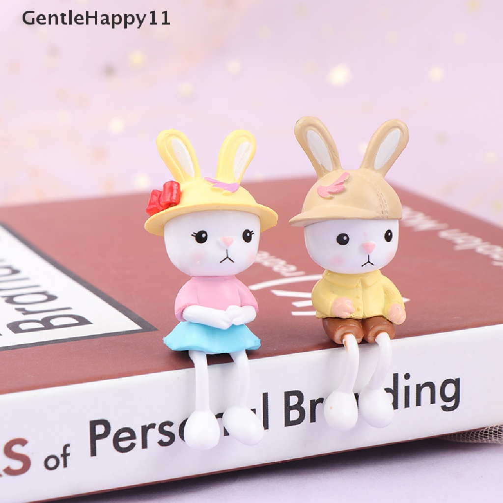 Gentlehappy Patung Dekorasi Pemandangan Miniatur Kelinci Kaki Panjang Resin Lucu Home Decor id