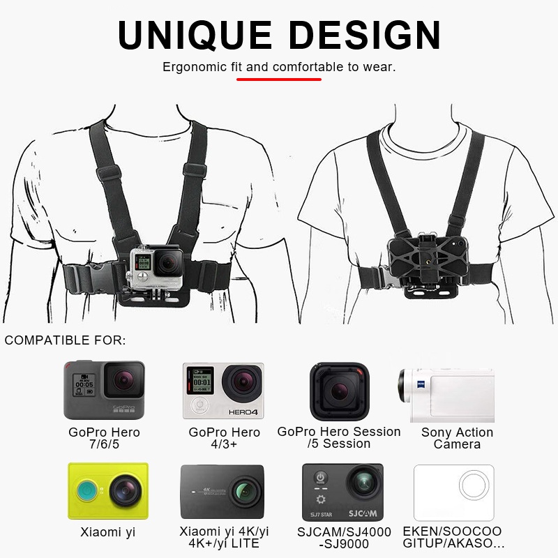 【COD】GO Pro Aksesori Kamera Olahraga/Chest Strap Mount Smartphone&amp;Belt Strap Berkendara Outdoor Off-Road