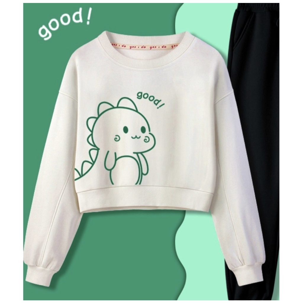 BABY DINO GOOD SWEATER CROPE OVERSIZE BAHAN FLEECE