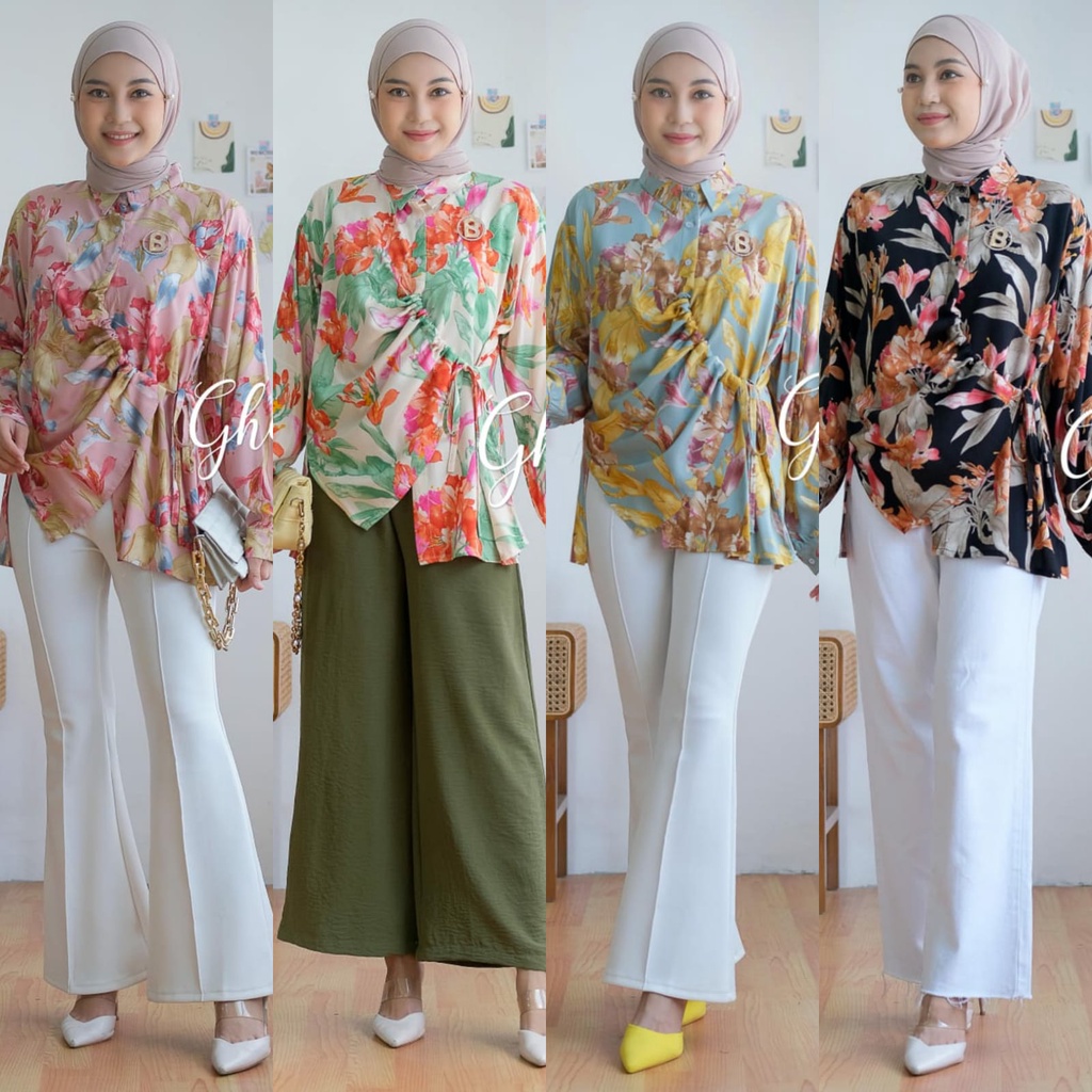 Ezlin Oversize By Ghaffa / Baju Atasan Wanita Blouse Jumbo Rayon Viscose Premium Motif Bunga Bunga A