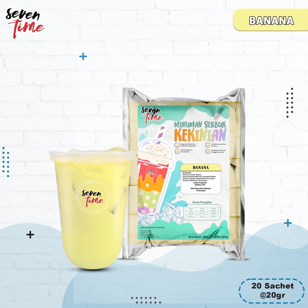 

Minuman Serbuk Kekinian Seventime Banana 400 gr @20 Sachet