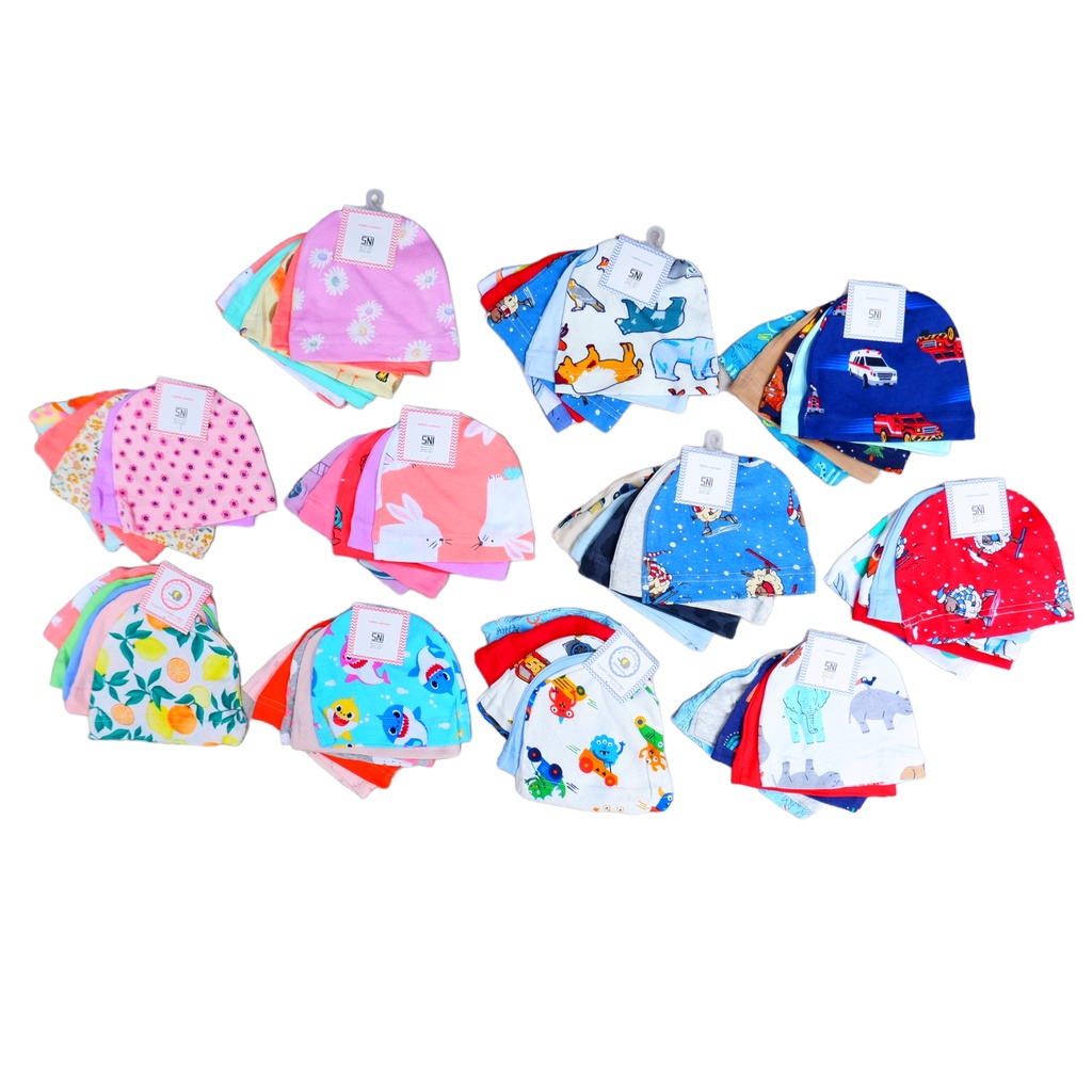 Topi Kupluk bayi SNI 1 Set Isi 5Pcs, Topi Bayi Newborn Premium 5 in 1