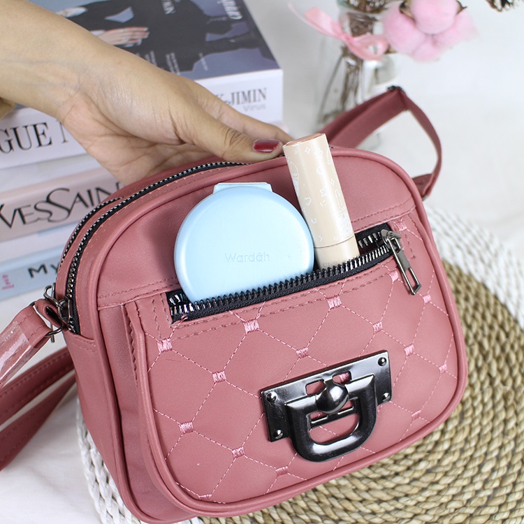 Luna Aura Tas Selempang Wanita Denia Nilon Bordir 3 ruang Tas Wanita Oval Terbaru Tas Selempang 3 Ruang Tas ootd
