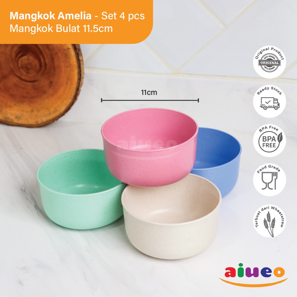 AIUEO Mangkok Bulat 11.5cm Wheat Straw / Mangkuk Makan Bowl Warna Warni Aesthetic Estetik Plastik