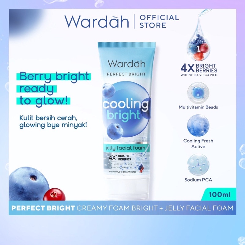 WARDAH FACIAL FOAM/PERFECT BRIGHT CREAMY FOAM BRIGHTENING + OIL CONTROL/PERFECT BRIGHT CREAMY FOAM BRIGHTENING + SMOOTHING/Wardah Perfect Bright Cooling Bright Jelly Facial Foam 100 ml