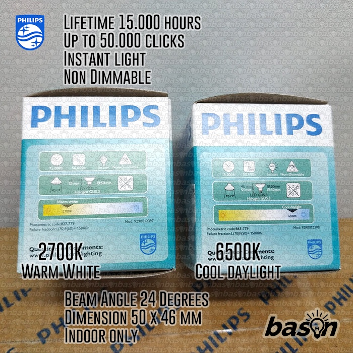 Philips Essential LED 5W MR16 24D 12V | HALOGEN LED | 2700K atau 6500K