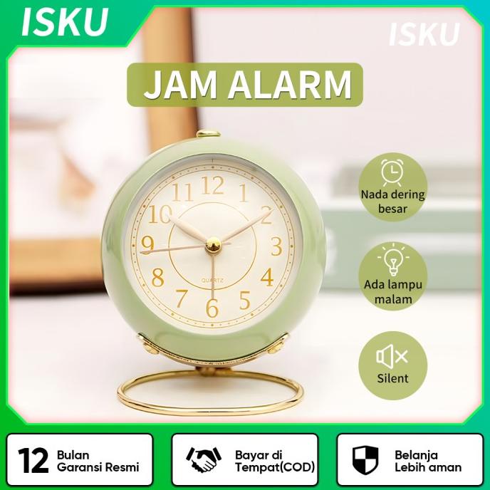 ISKU Quartz Vintage Alarm Clock Aesthetic Korean Style Jam Weker Premi