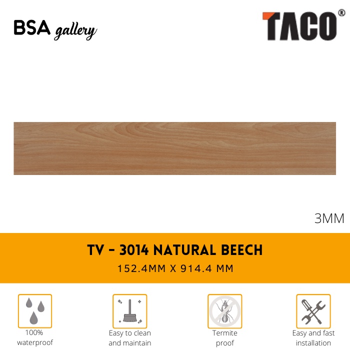 TACO VINYL 3MM TV 3014 NATURAL BEECH / LANTAI KAYU VINYL / WOOD FLOOR