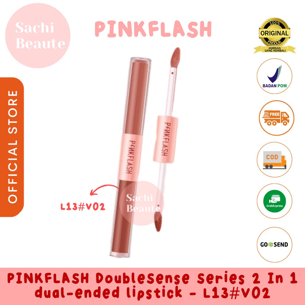 PINKFLASH 2 IN 1 Double Effect Lipstik Ombrelips Liquid Matte Velvet Lipstick Lightweight High Pigment Lasting Lipstik - V02