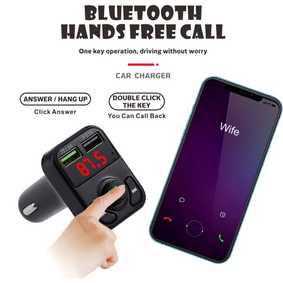 Transmitter Mobil Bluetooth FM Modulator MP3 Player 3.1A USB Charger