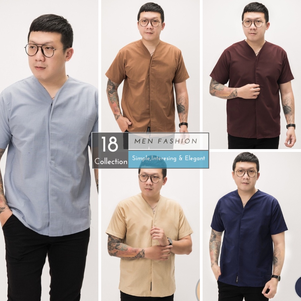 [Bisa Cod] Kemeja Polos Lengan Pendek Kerah Vneck Kimono