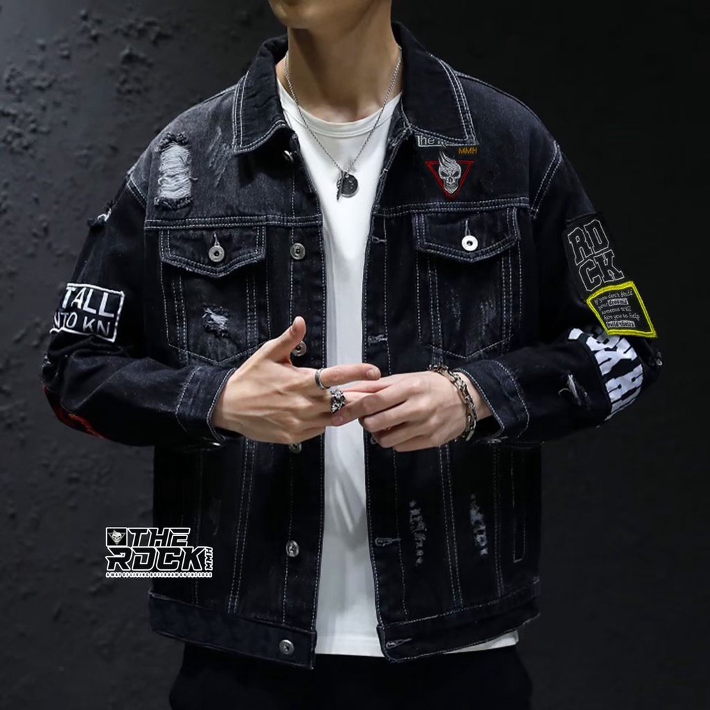 Jaket Jeans Hiphop The RDCK Korea Sobek Premium full emblem