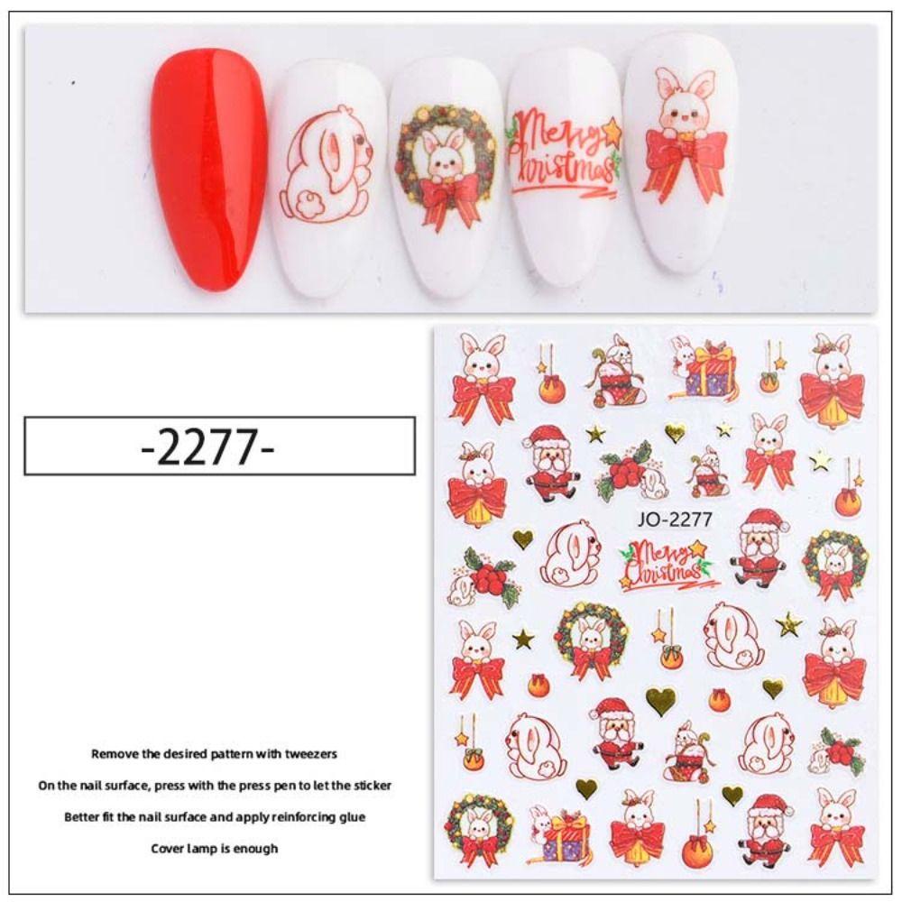 AUGUSTINA Agustina Natal Stiker Kuku Fashion Snowman Kartun Kelinci Manicure Aksesoris Snowflake Santa Claus Nail Art Dekorasi