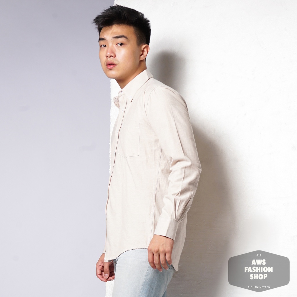 819 Kemeja Pria Lengan Panjang Polos Khaki Cream Light Oxford Basic SIMPLE Slimfit Casual Tersedia Ready Sampai Size JUMBO BIG SIZE XXL XXXL