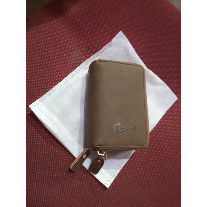 Tas Dompet Kulit Asli STNK Kunci Mobil Motor Vintage Double 2 Sisi LBX - Cokelat Muda