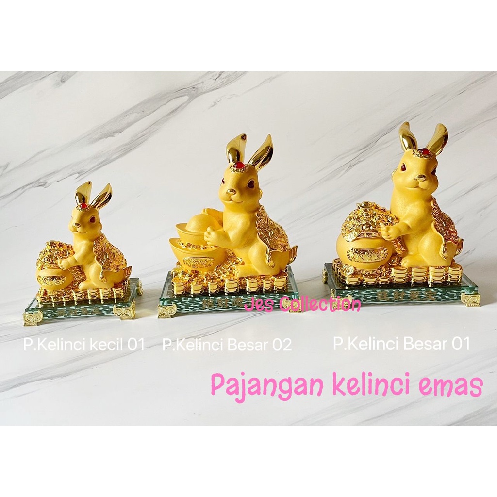 Jual Patung Imlek Shio Kelinci Uang Emas Gold Resin Kaca Patung Imlek Pajangan Rumah Kantor