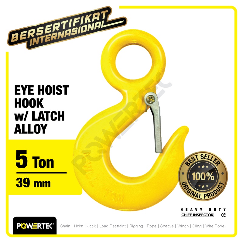 POWERTEC Eye Hoist Hook with Latch Alloy 5 Ton