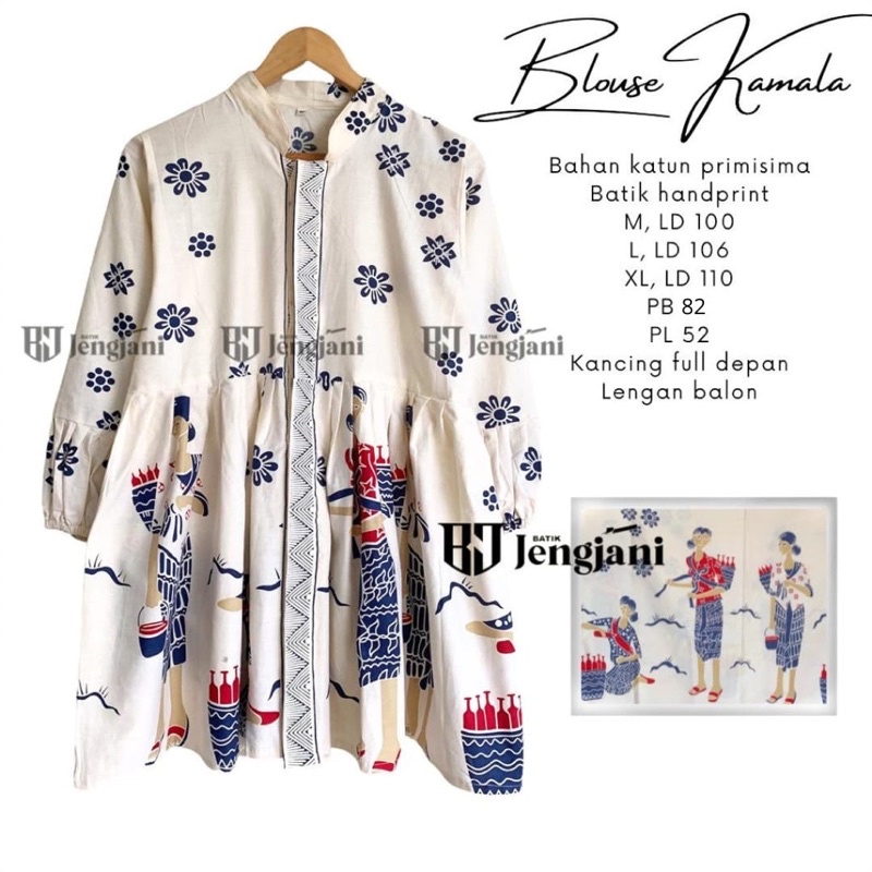 Blouse Batik Jamu Gendong Kamala | Blouse Batik Kerja Wanita | Batik Kerja Kekinian | Batik Motif Simbok Jamu Tedjo Tentrem