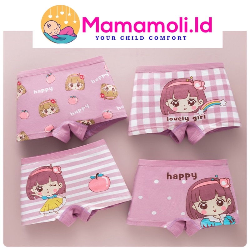 Celana Dalam Anak Perempuan 4 IN 1 ( 4 PCS / Bks) / Celana Dalam Anak Cewek / Kolor Anak Perempuan / CD Anak Perempuan / Kancut Anak Perempuan / Celana Dalam Segi Empat Persegi Boxer Anak Perempuan / Celana Kolor model Short Anak Perempuan / Sempak Anak