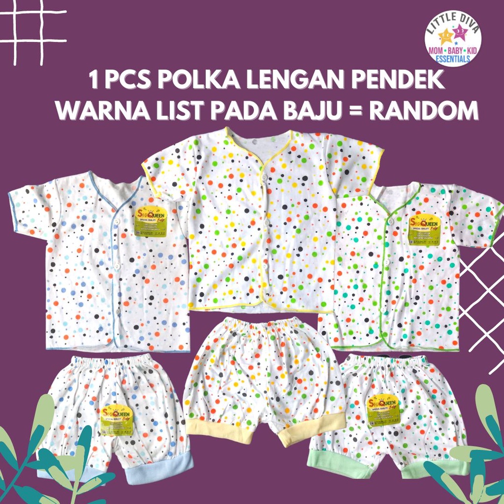 SETELAN Baju Bayi Lengan Panjang atau Pendek Kancing Tengah motif