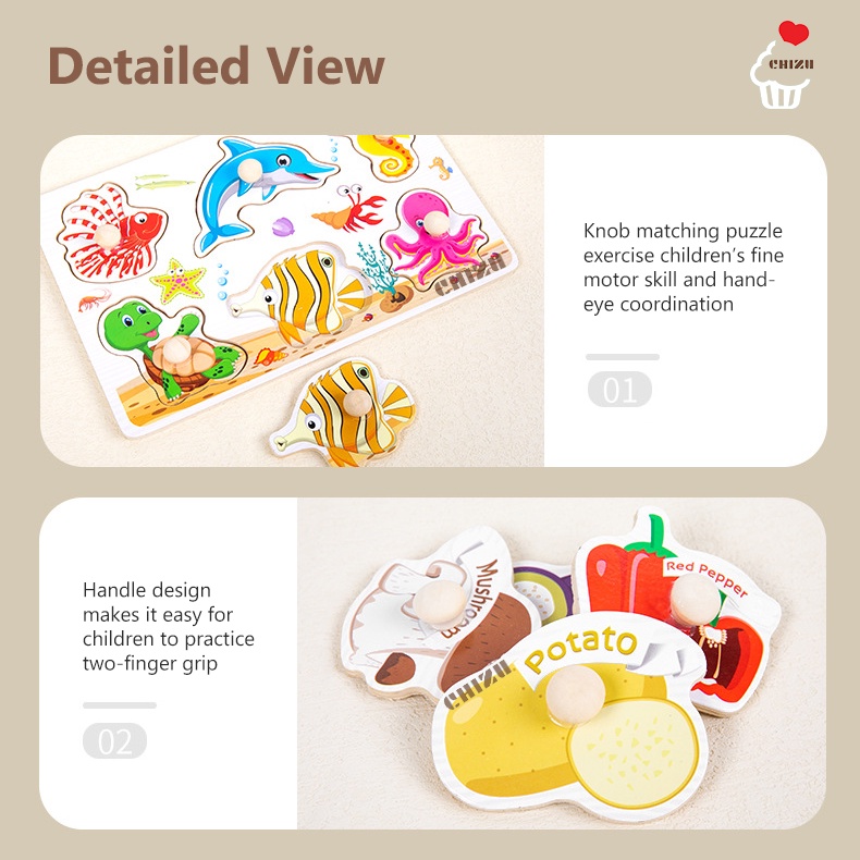 Knob Puzzle Board Medium | Wooden Puzzle Gagang Knop Kayu | Puzzel Angka Number / Bentuk Geometri Shape / Hewan Binatang Serangga Dinosaurus / Transportasi Kendaraan / Buah Sayur Sayuran | Mainan Edukatif Edukasi Anak Balita Kenop Handle Peg Grip Pegged