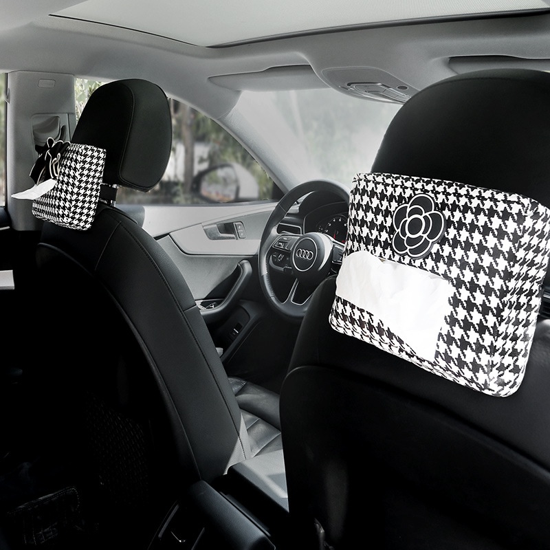 Tas Tisu Model Gantung Motif Kotak-Kotak Untuk sun visor Mobil